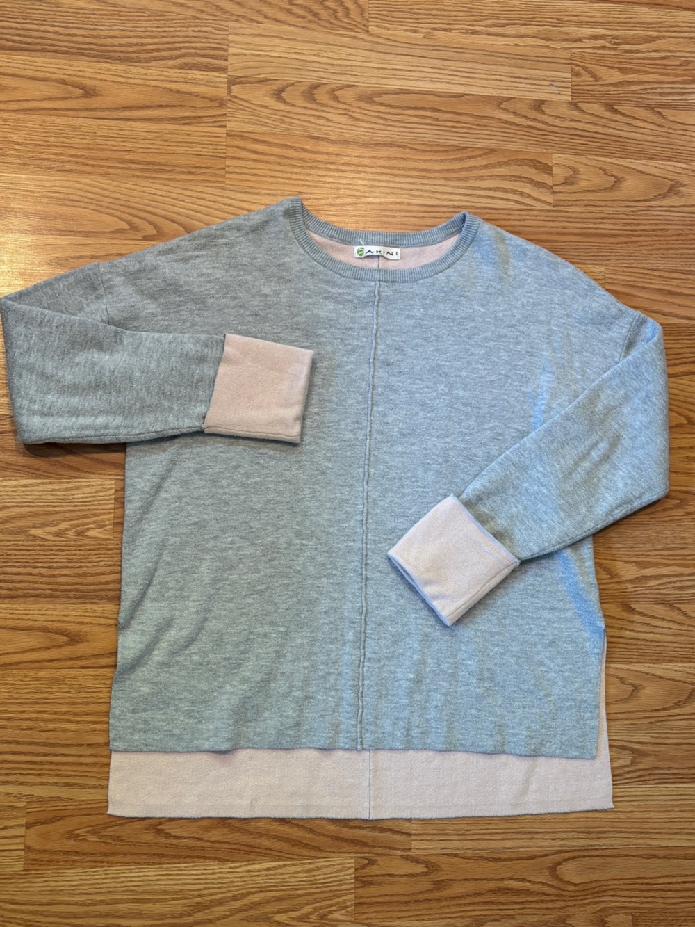 Relaxed Crewneck Sweater with Pink Trim